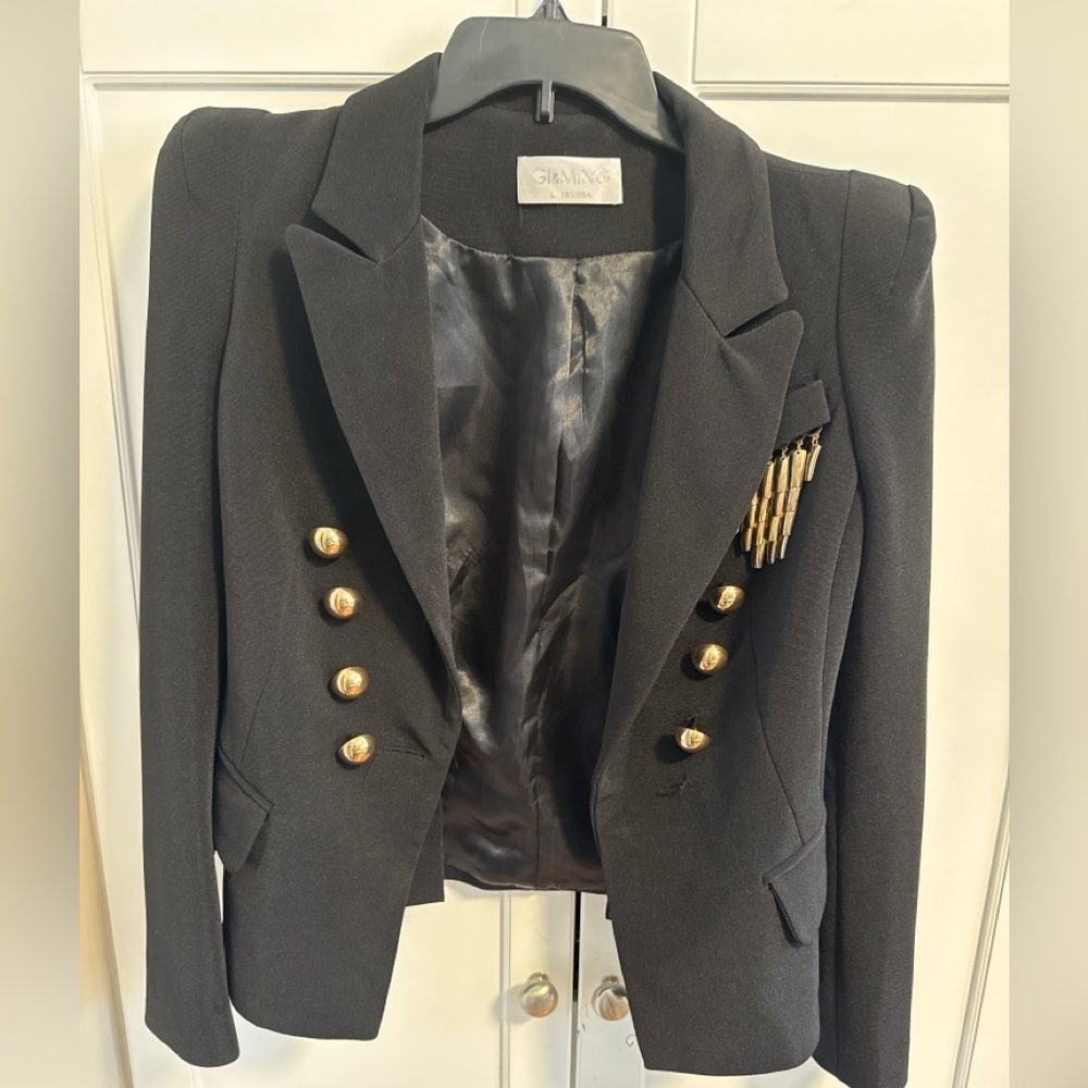 Glamorous Black Blazer Jacket with Gold Buttons